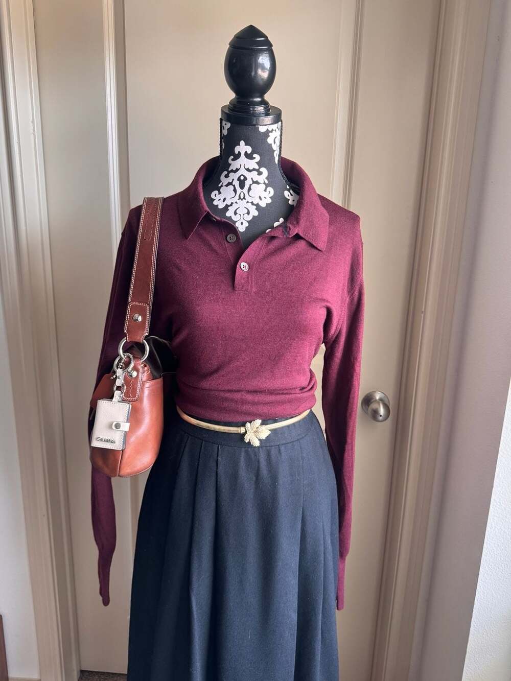 Jigsaw Women's Burgundy 100% Wool Long Sleeve Polo Sweater Size M